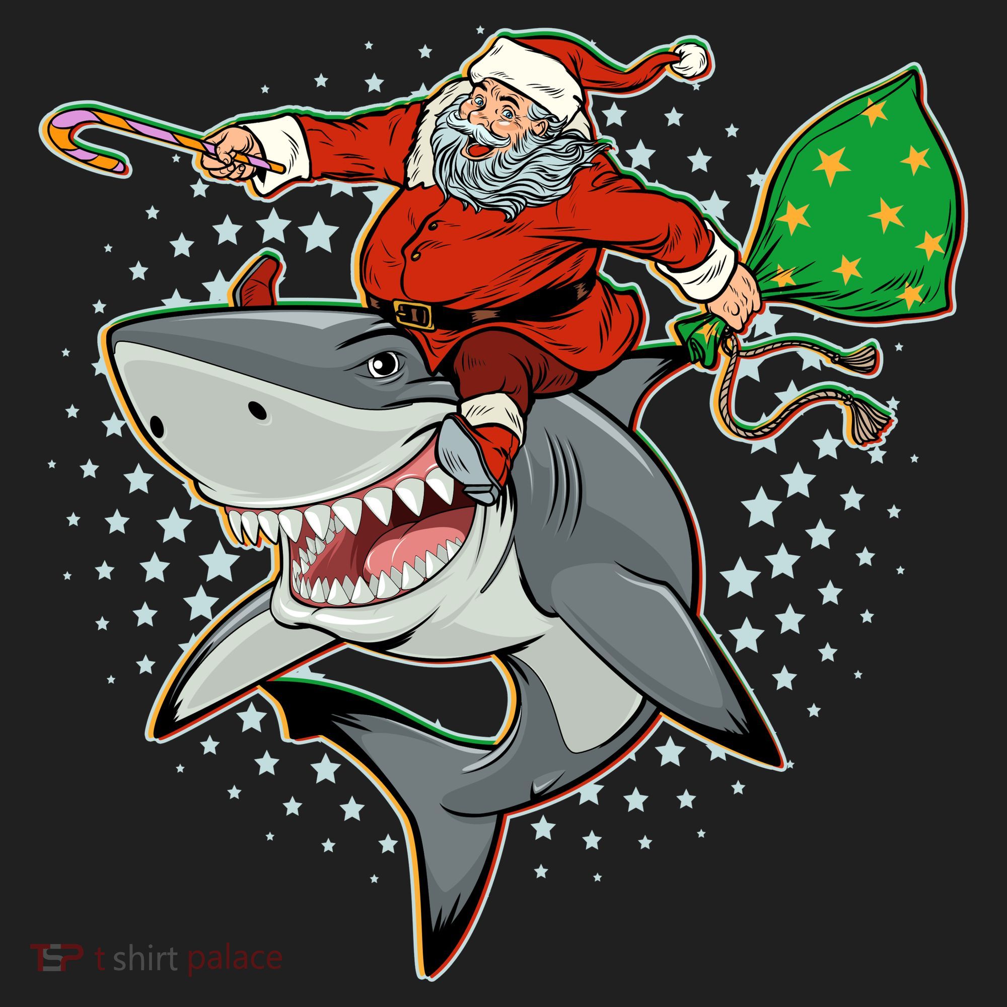 Funny Christmas Santa Riding Shark Golf Towel