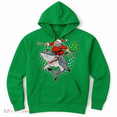 Funny Christmas Santa Riding Shark Hoodie