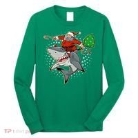 Funny Christmas Santa Riding Shark Long Sleeve Shirt thumb 0