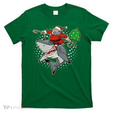 Funny Christmas Santa Riding Shark T-Shirt