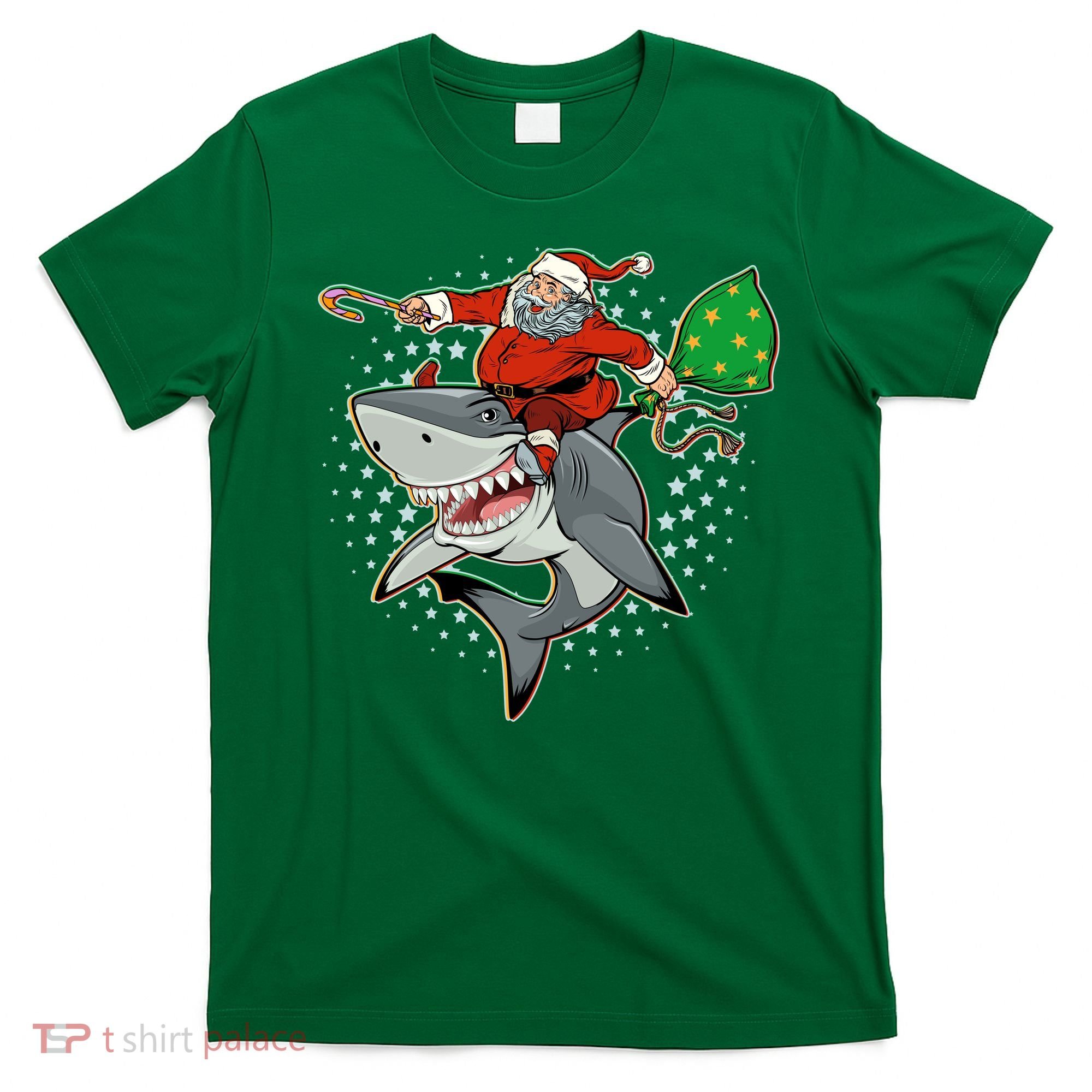 Funny Christmas Santa Riding Shark T-Shirt