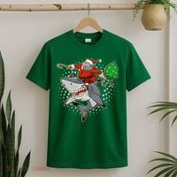 Funny Christmas Santa Riding Shark T-Shirt thumb 2