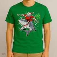 Funny Christmas Santa Riding Shark T-Shirt thumb 3