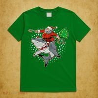 Funny Christmas Santa Riding Shark T-Shirt thumb 5
