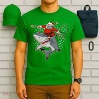Funny Christmas Santa Riding Shark T-Shirt thumb 6