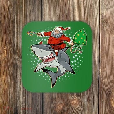 Funny Christmas Santa Riding Shark Coaster