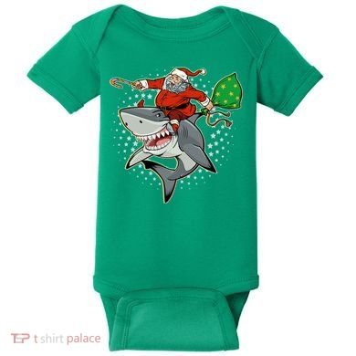 Funny Christmas Santa Riding Shark Baby Bodysuit