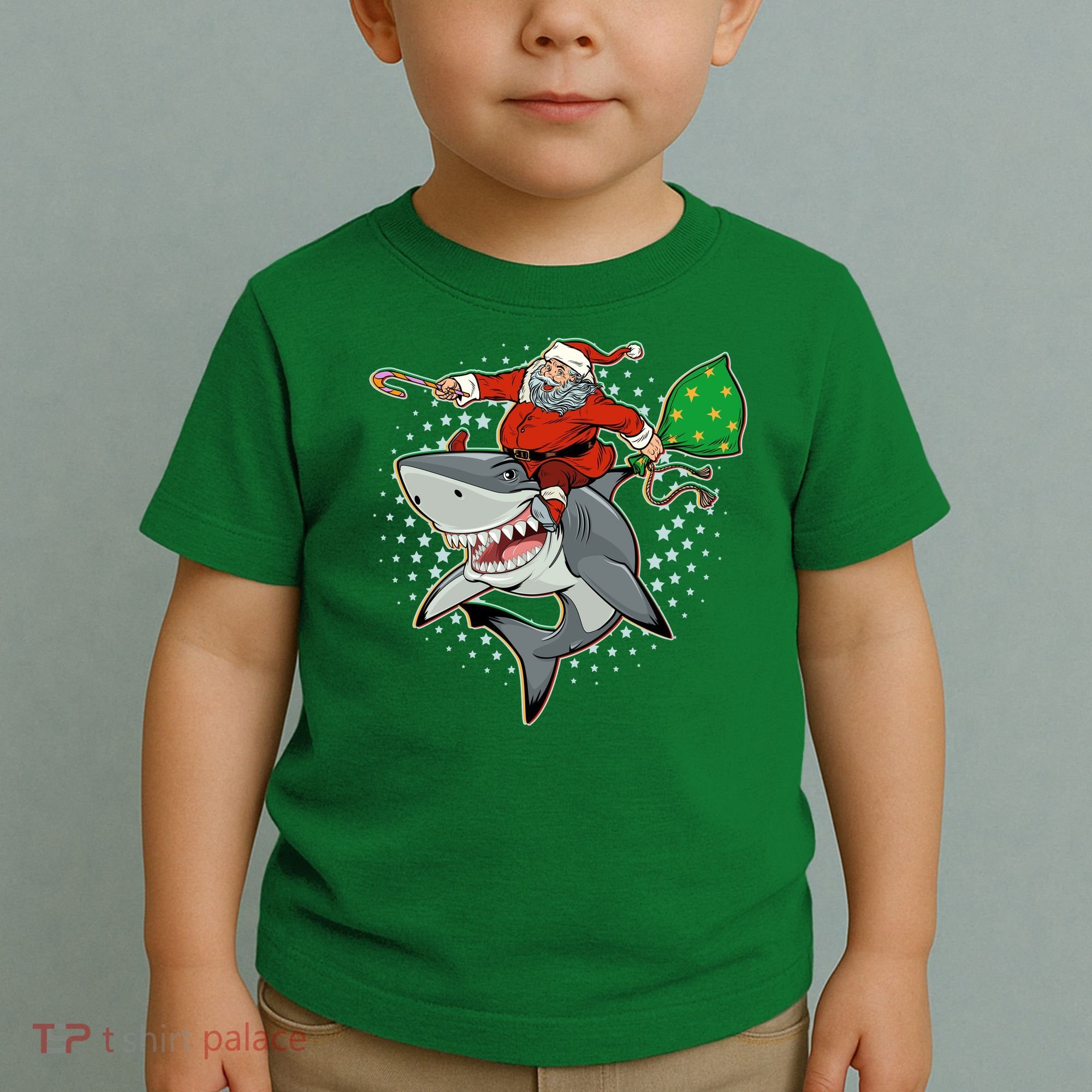 Funny Christmas Santa Riding Shark Toddler T-Shirt