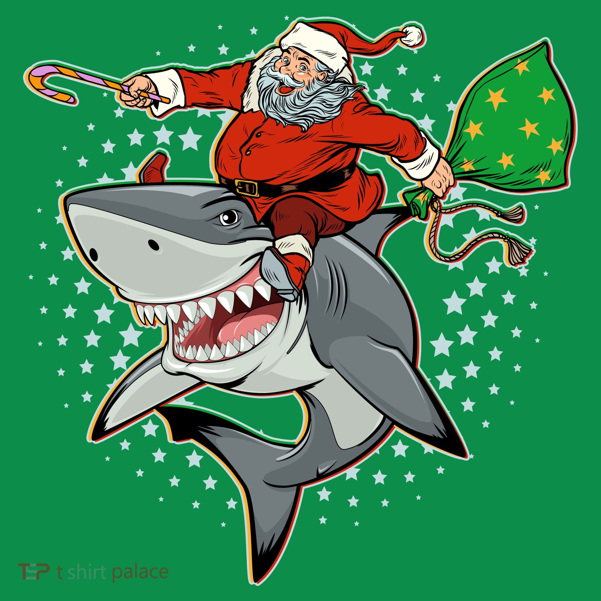 Funny Christmas Santa Riding Shark Toddler T-Shirt