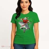 Funny Christmas Santa Riding Shark Women's T-Shirt thumb 4