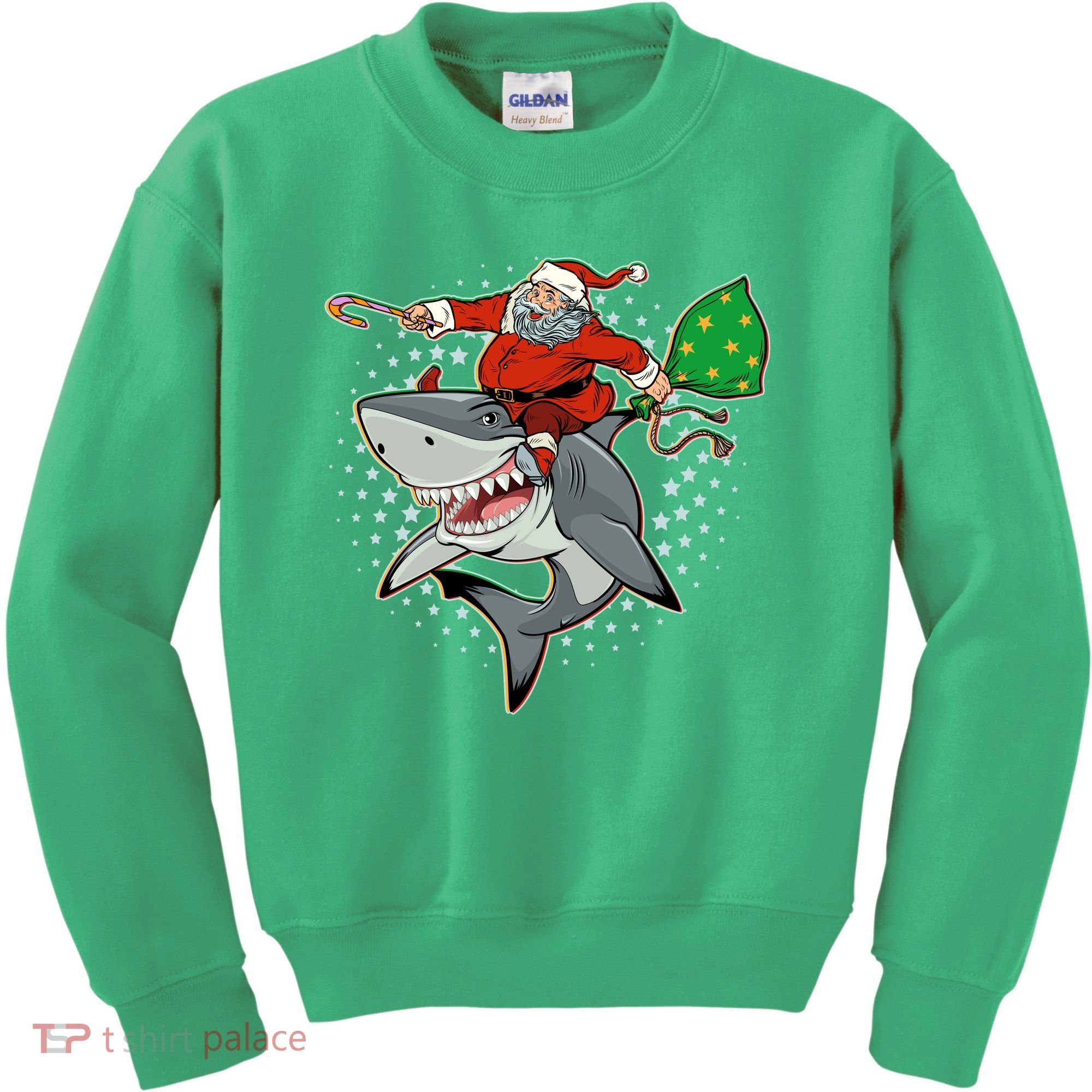 Funny Christmas Santa Riding Shark Kids Sweatshirt