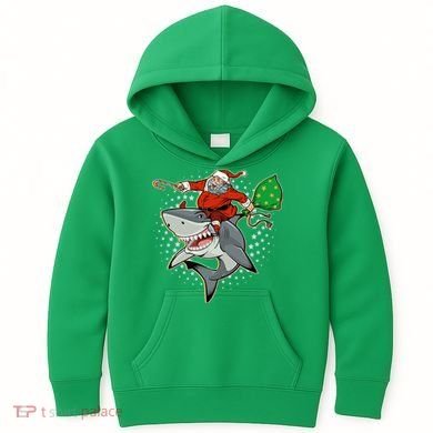 Funny Christmas Santa Riding Shark Kids Hoodie