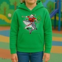 Funny Christmas Santa Riding Shark Kids Hoodie thumb 3