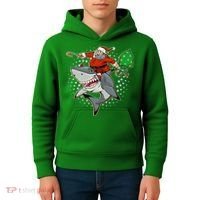 Funny Christmas Santa Riding Shark Kids Hoodie thumb 4