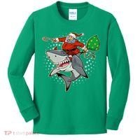 Funny Christmas Santa Riding Shark Kids Long Sleeve Shirt thumb 0