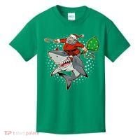 Funny Christmas Santa Riding Shark Kids T-Shirt thumb 0