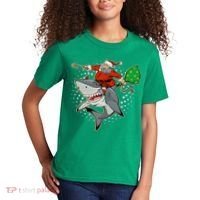 Funny Christmas Santa Riding Shark Kids T-Shirt thumb 2
