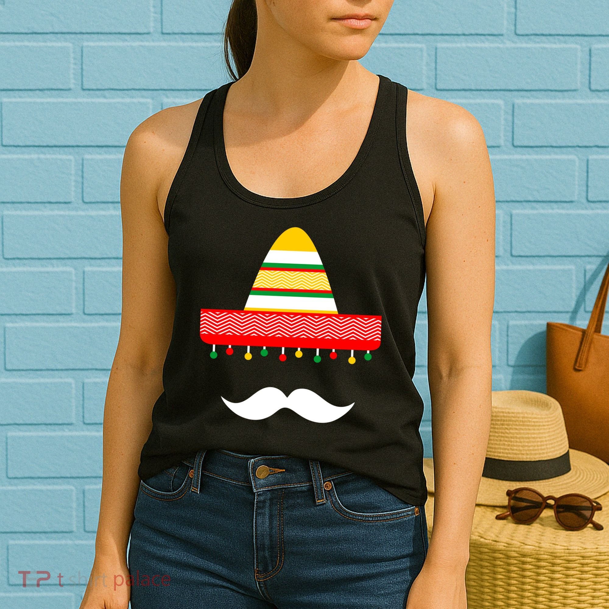 Funny Cinco De Mayo Mexican Hat Sombrero Mustache Women's Tank Top