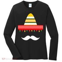 Funny Cinco De Mayo Mexican Hat Sombrero Mustache Women's Long Sleeve Shirt thumb 0