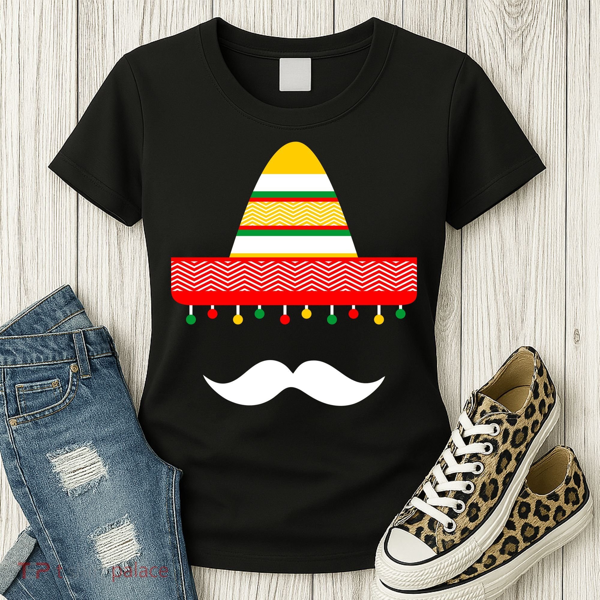 Funny Cinco De Mayo Mexican Hat Sombrero Mustache Women's T-Shirt