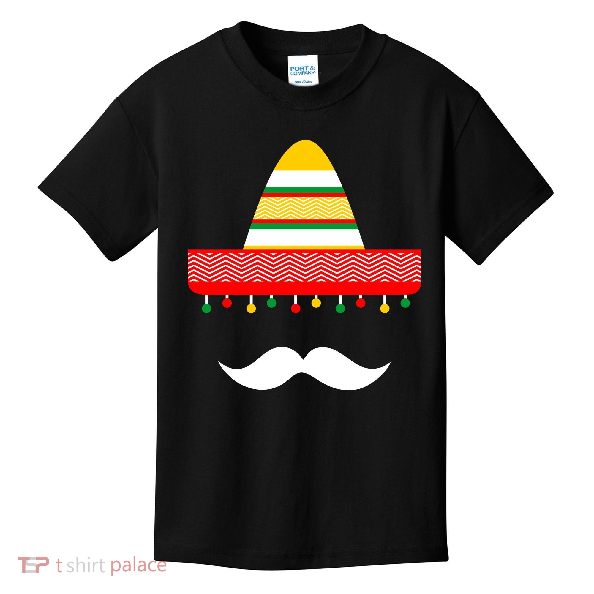 Funny Cinco De Mayo Mexican Hat Sombrero Mustache Kids T-Shirt