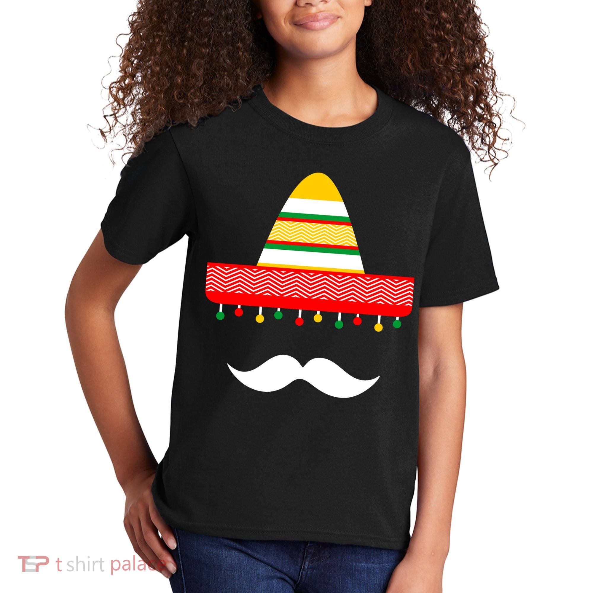 Funny Cinco De Mayo Mexican Hat Sombrero Mustache Kids T-Shirt