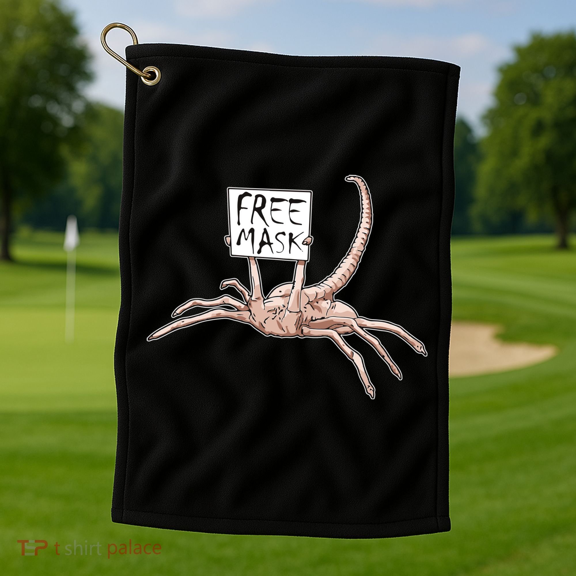 Funny Creepy Free Mask Alien Face Hugger Golf Towel