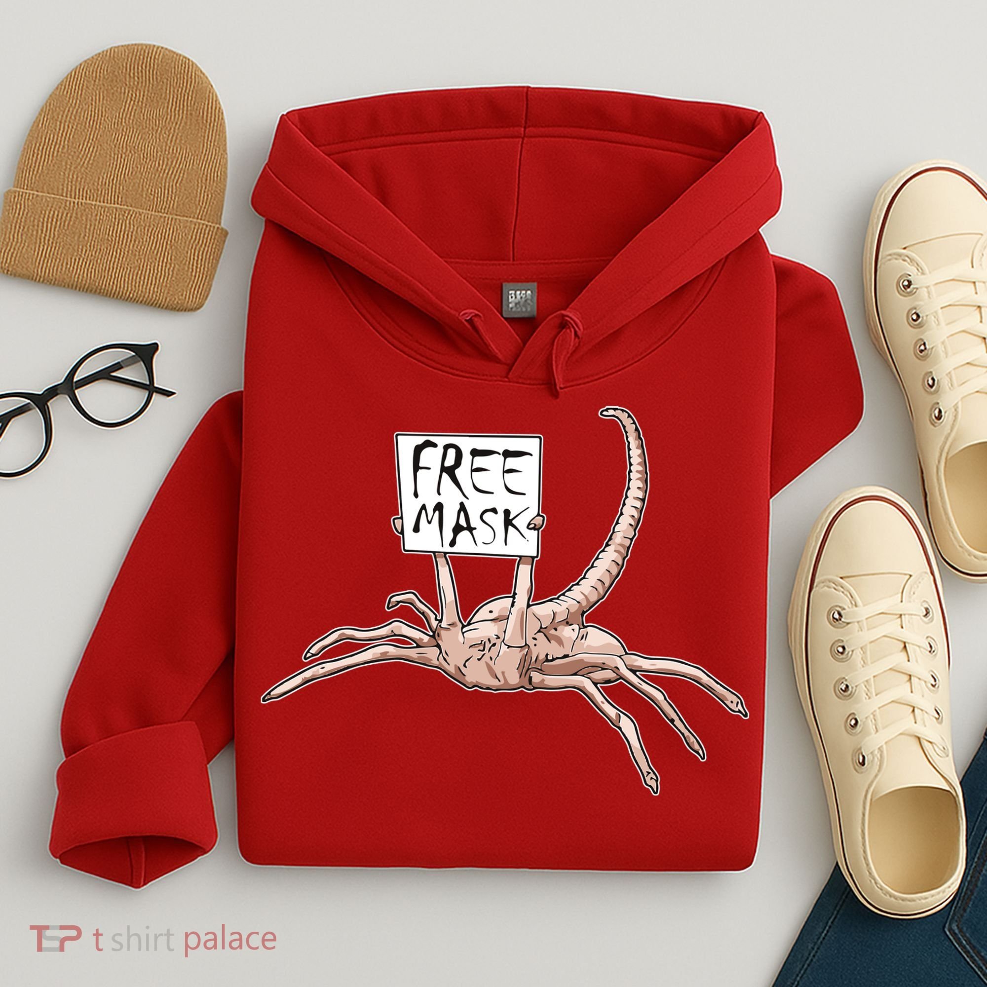 Funny Creepy Free Mask Alien Face Hugger Hoodie