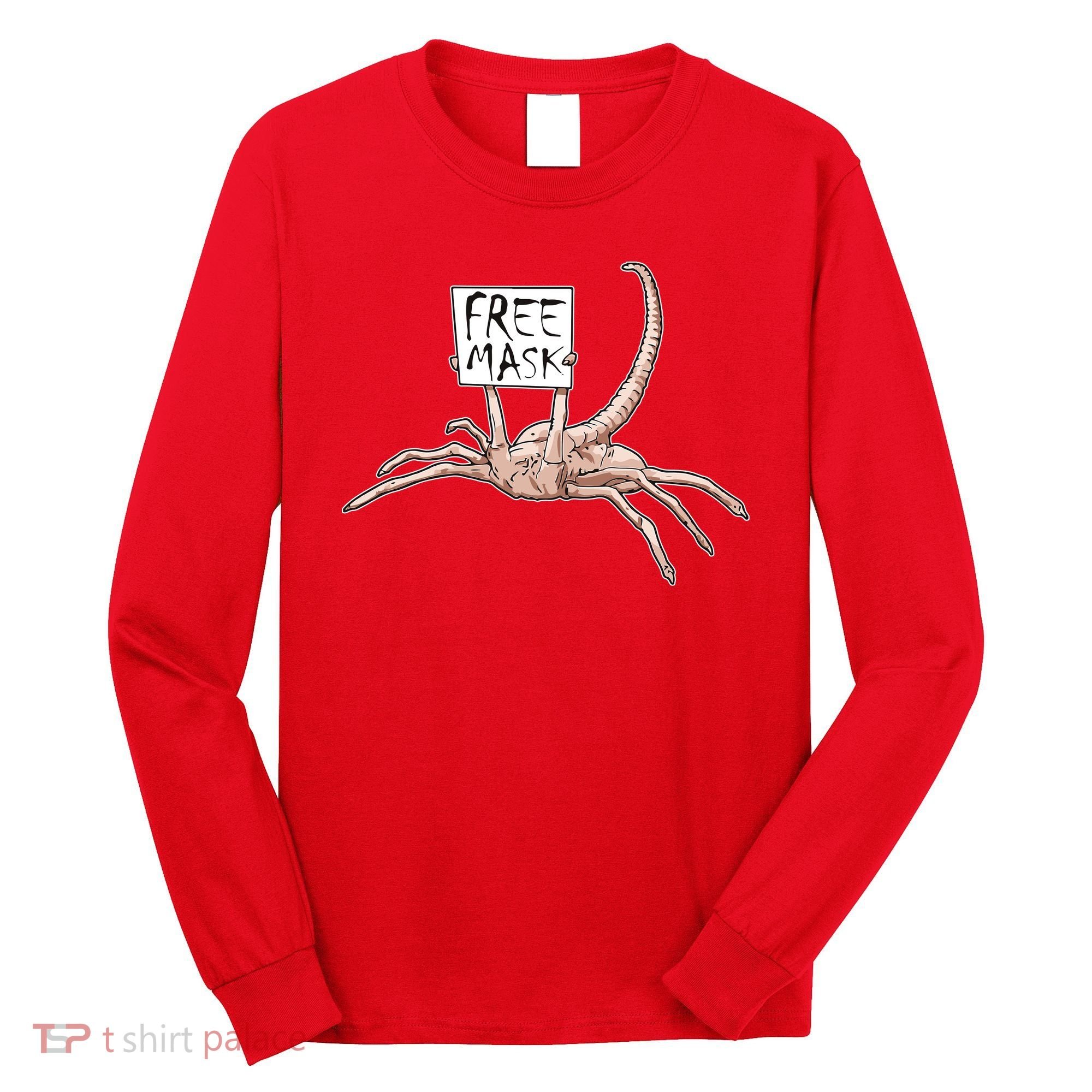 Funny Creepy Free Mask Alien Face Hugger Long Sleeve Shirt