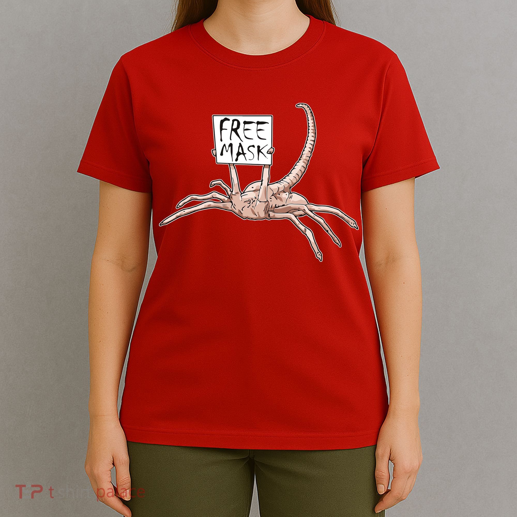 Funny Creepy Free Mask Alien Face Hugger T-Shirt