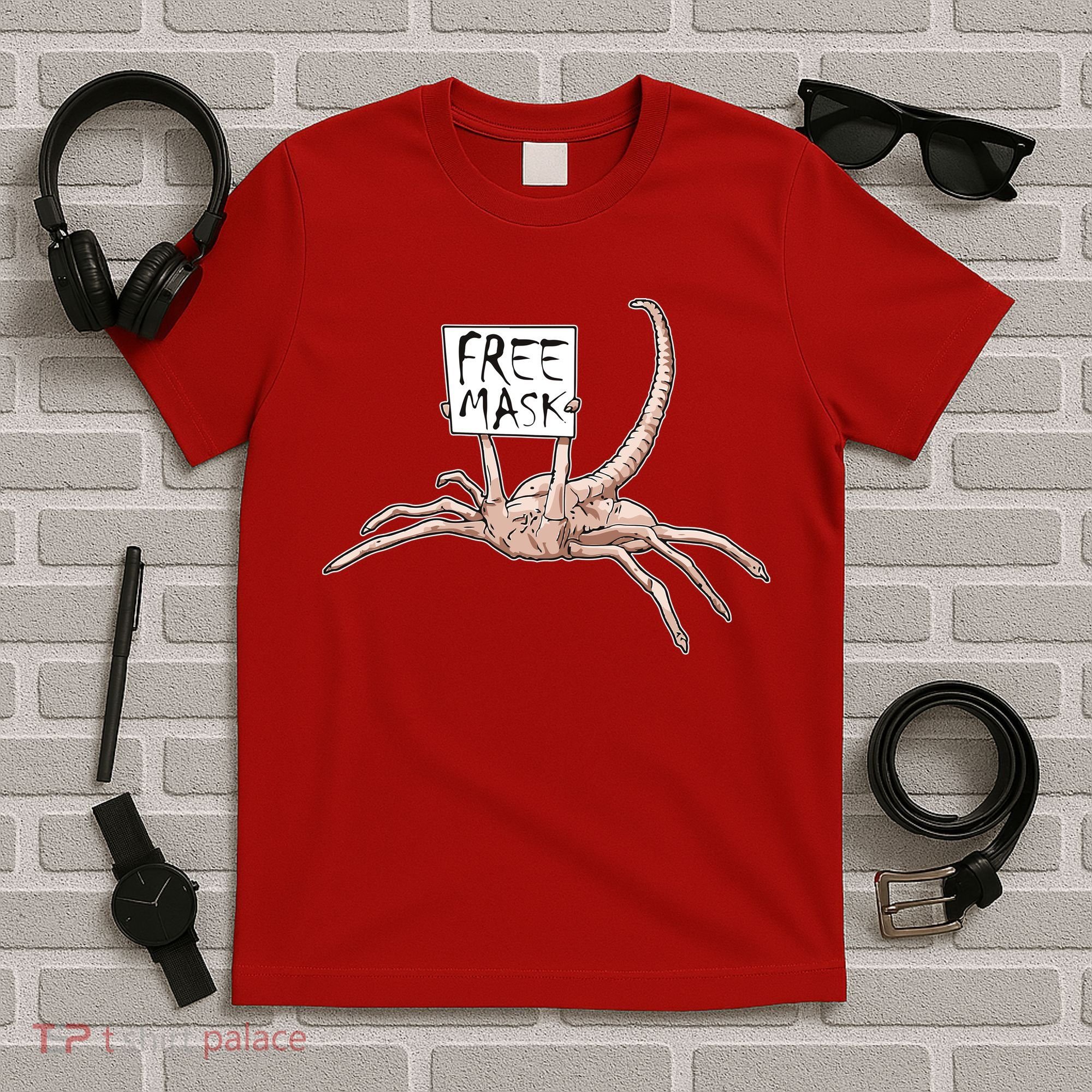 Funny Creepy Free Mask Alien Face Hugger T-Shirt