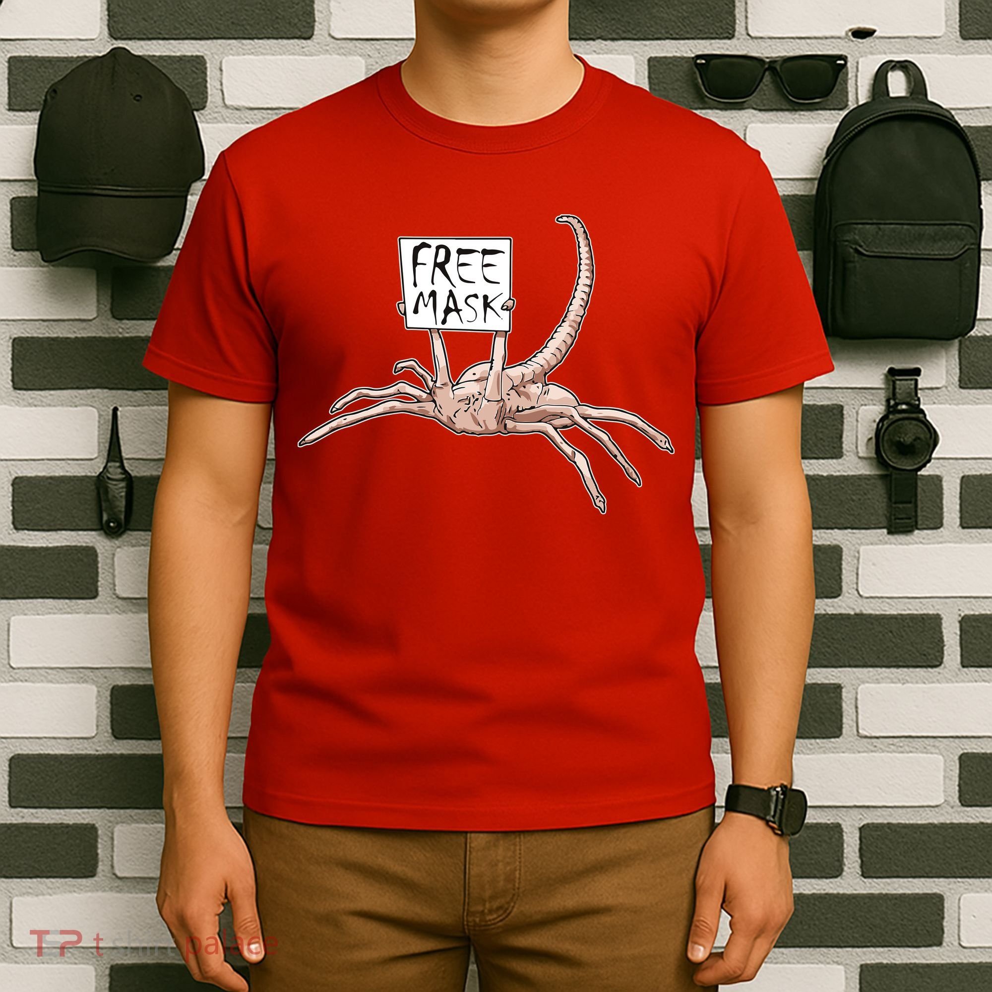 Funny Creepy Free Mask Alien Face Hugger T-Shirt