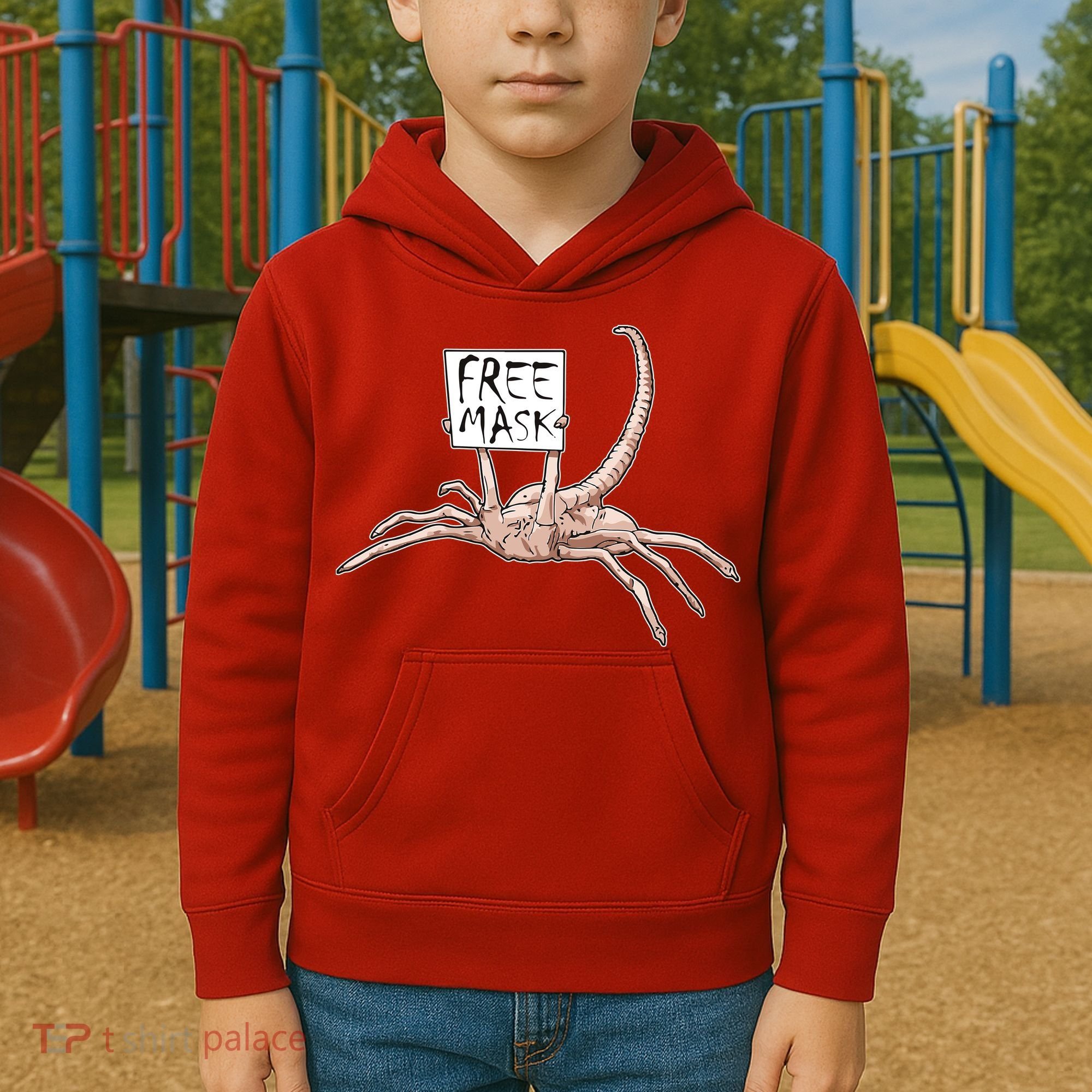 Funny Creepy Free Mask Alien Face Hugger Kids Hoodie