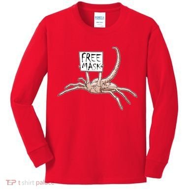 Funny Creepy Free Mask Alien Face Hugger Kids Long Sleeve Shirt