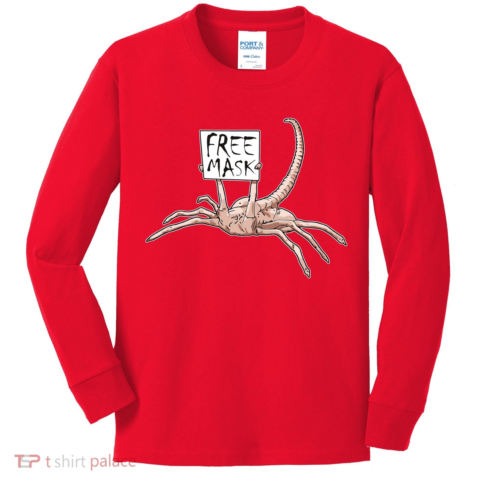 Funny Creepy Free Mask Alien Face Hugger Kids Long Sleeve Shirt