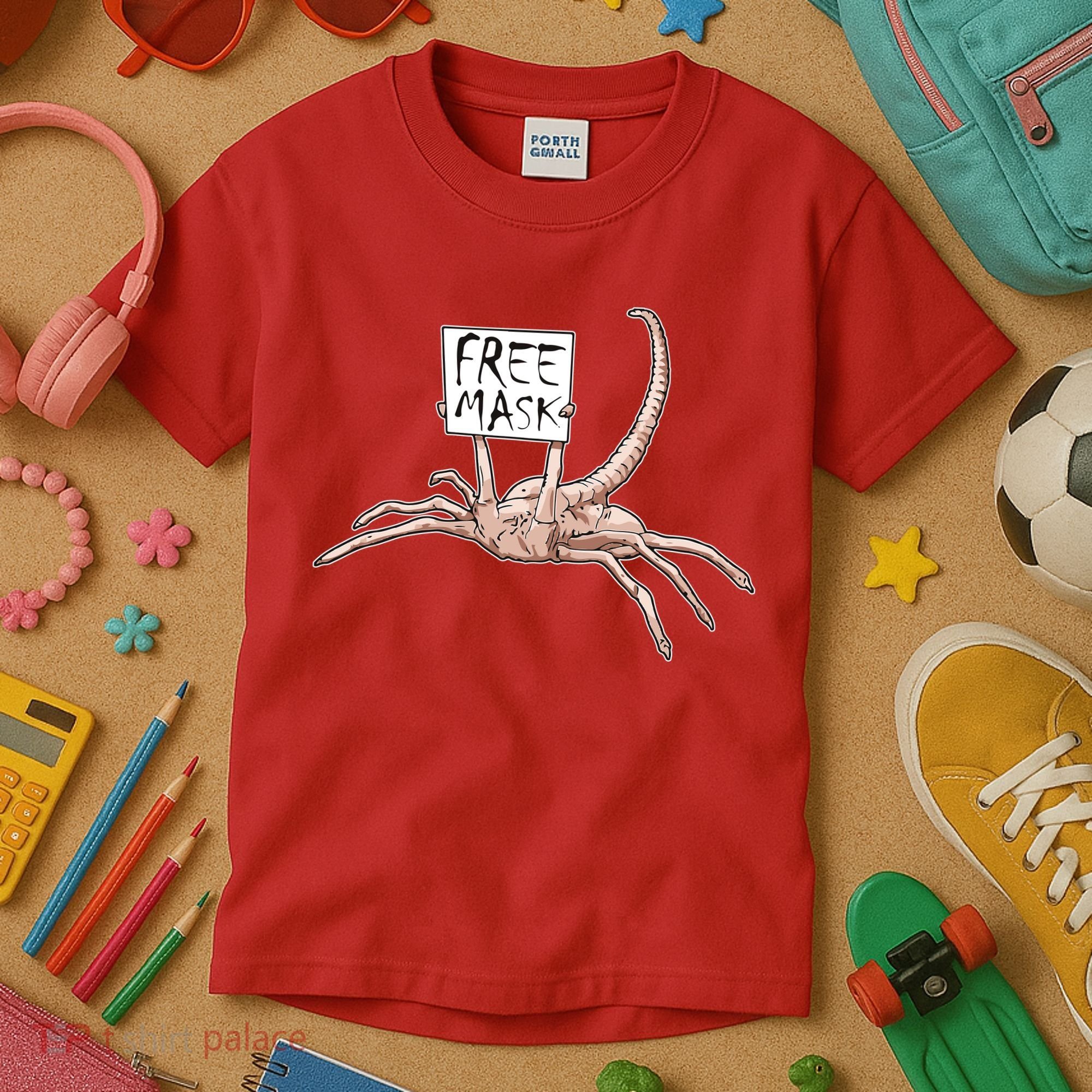 Funny Creepy Free Mask Alien Face Hugger Kids T-Shirt