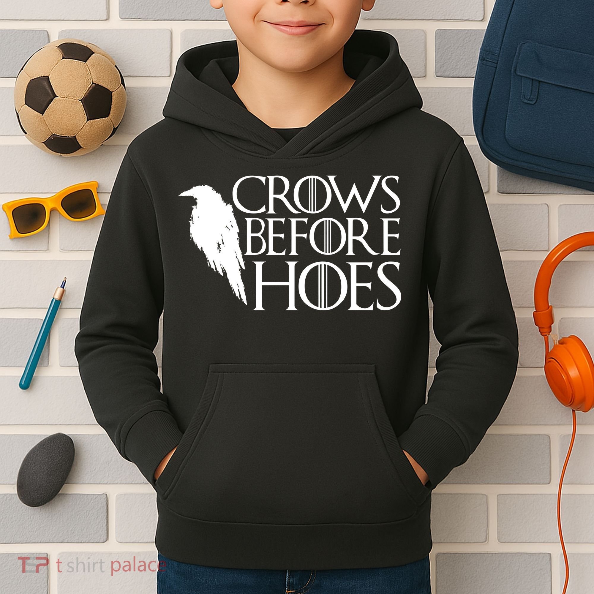 Funny Crows Before Hoes Kids Hoodie