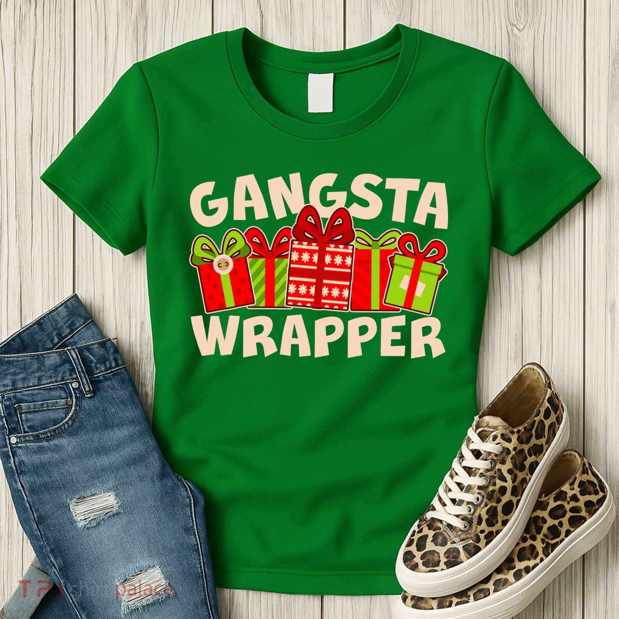 Funny Cute Christmas Gangsta Wrapper Women's T-Shirt