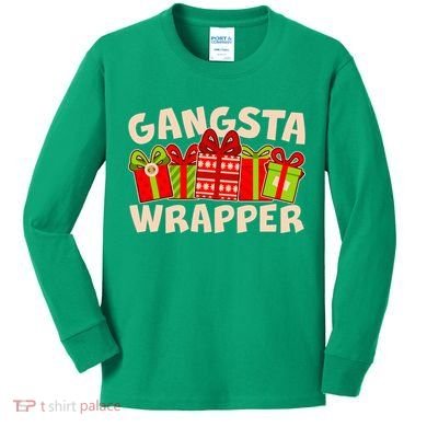 Funny Cute Christmas Gangsta Wrapper Kids Long Sleeve Shirt