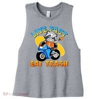 Funny Cute Live Fast Eat Trash Motorcycle Raccoon Women's Racerback Cropped Tank thumb 0