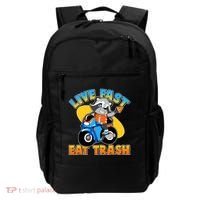 Funny Cute Live Fast Eat Trash Motorcycle Raccoon Backpack thumb 0