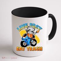 Funny Cute Live Fast Eat Trash Motorcycle Raccoon Coffee Mug thumb 1