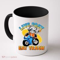 Funny Cute Live Fast Eat Trash Motorcycle Raccoon Coffee Mug thumb 0