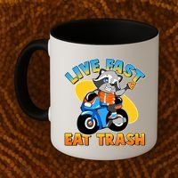 Funny Cute Live Fast Eat Trash Motorcycle Raccoon Coffee Mug thumb 2