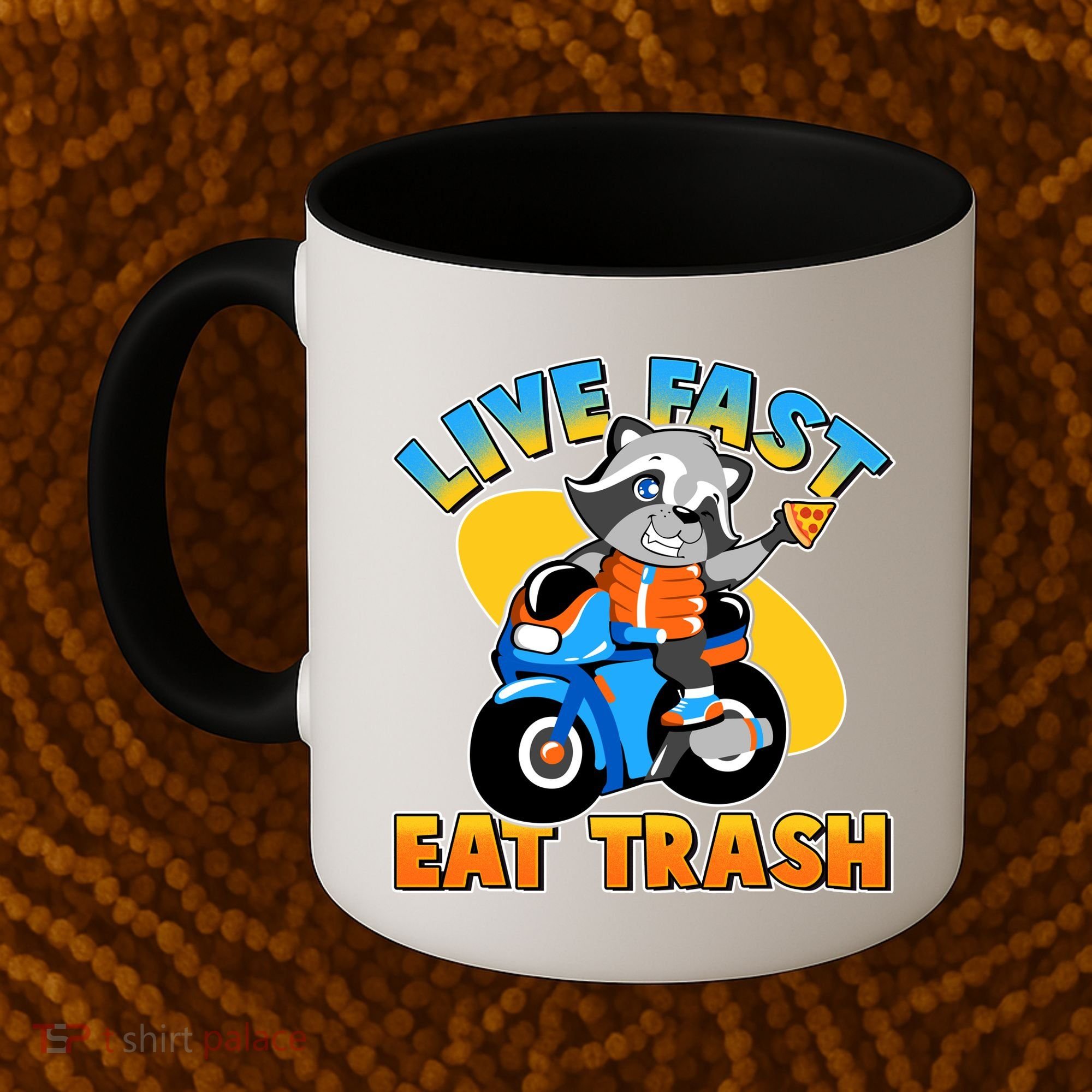 Funny Cute Live Fast Eat Trash Motorcycle Raccoon Coffee Mug