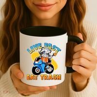Funny Cute Live Fast Eat Trash Motorcycle Raccoon Coffee Mug thumb 3