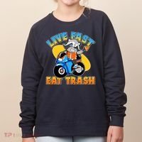 Funny Cute Live Fast Eat Trash Motorcycle Raccoon Women's Sweatshirt thumb 0