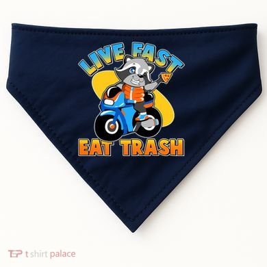 Funny Cute Live Fast Eat Trash Motorcycle Raccoon USA-Made Doggie Bandana