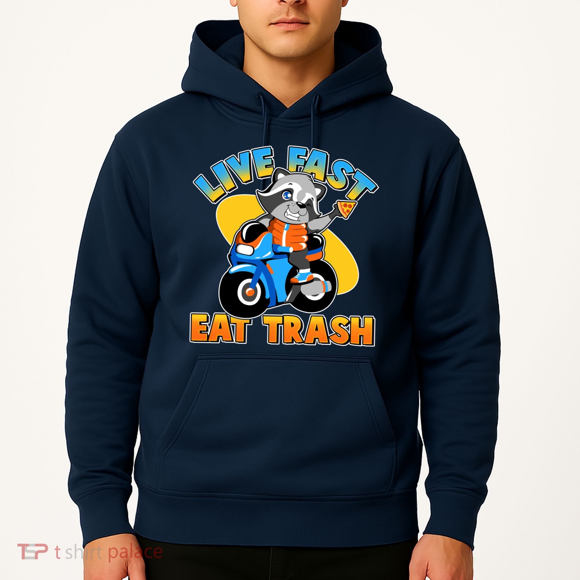 Funny Cute Live Fast Eat Trash Motorcycle Raccoon Hoodie