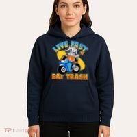 Funny Cute Live Fast Eat Trash Motorcycle Raccoon Hoodie thumb 5